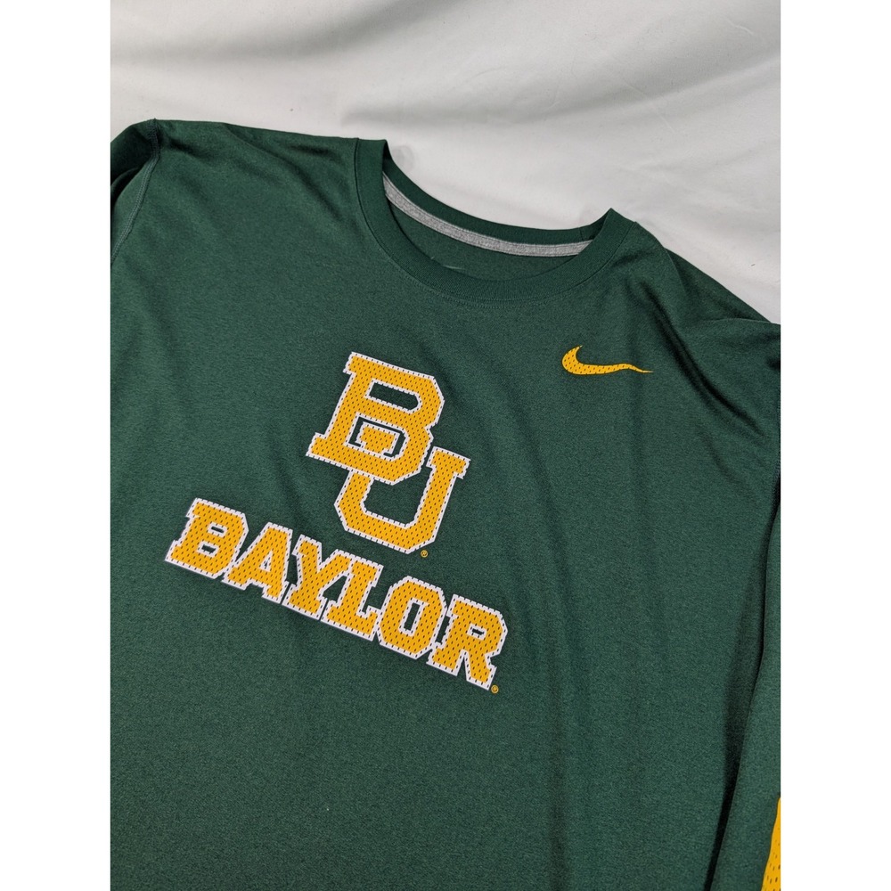 Baylor University Shirt Mens XXL Nike Regular Fit Long Sleeve Green Dry-Fit